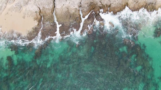 PUNTA GORDA BEACH BCS-2023: Waves Crashing on Rocky Shore From Above
