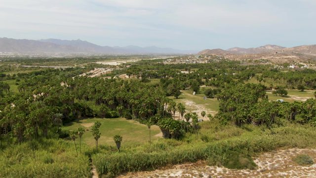 PUERTO LOS CABOS BEACH BCS-2023: Panning View of Green and Dry Landscape with Distant Mountains