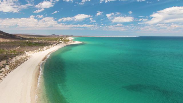White Sand Beach Curving Along Turquoise Ocean