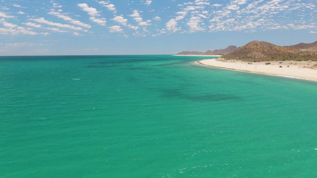 Gentle Ocean Ripples Along White Sandy Beach