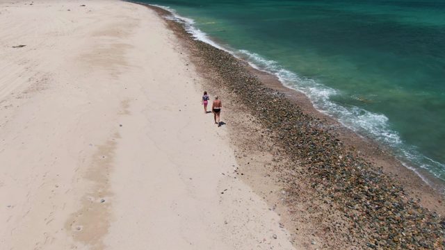 Couple Strolling on Sandy Beach Shore