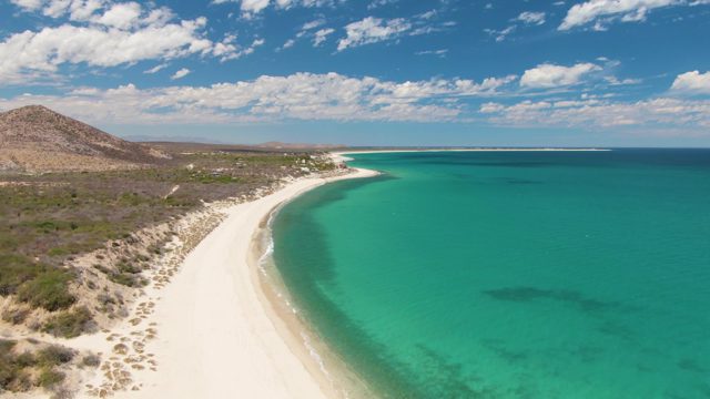Gentle Waves Lapping a Curved White Sand Beach