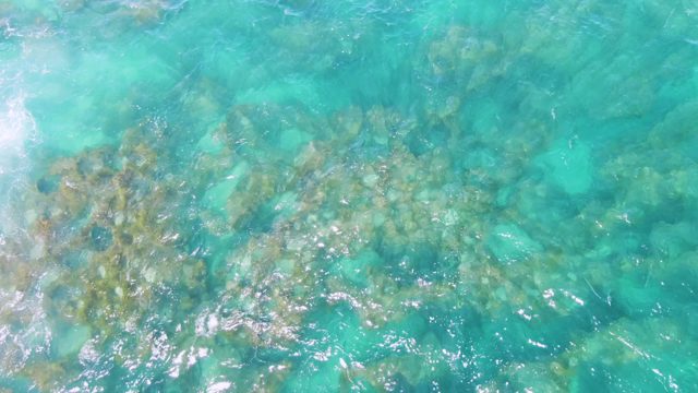 Overhead View of Clear Turquoise Water and Rocky Seabed