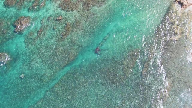 Swimmer Gliding Through Clear Turquoise Coastal Waters