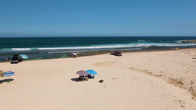 Beachgoers Relaxing Under Umbrellas by the Ocean