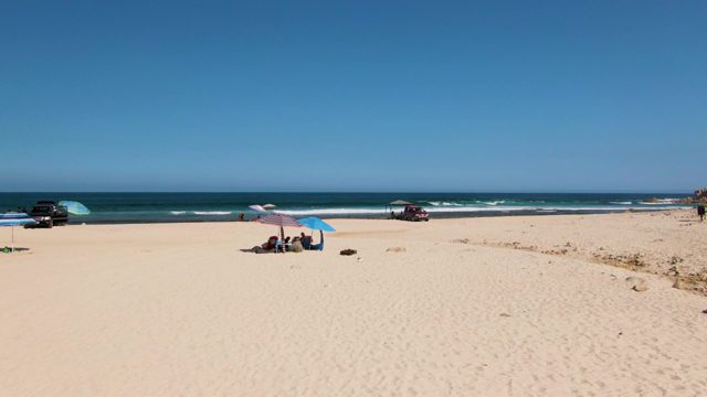 Beachgoers Relaxing Under Umbrellas on Sandy Shore