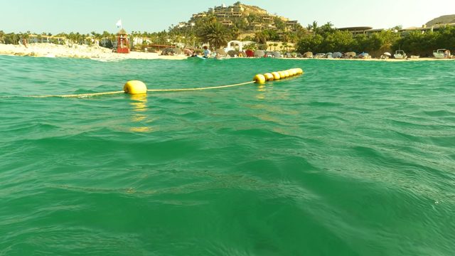 LOS BARIELLES BCS MEXICO-2023: People Swimming and Paddleboarding Near Beach Buoys