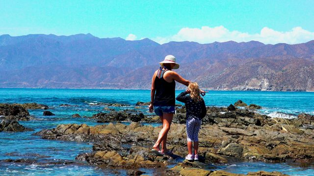 EL SARGENTO LA VENTANA MEXICO-2020: Woman and Child Exploring Rocky Coastline
