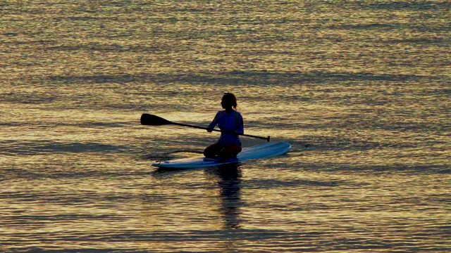 EL SARGENTO LA VENTANA MEXICO-2020: Paddleboarder Paddling on Calm Sunset Water