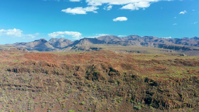 SAN JAVIER BCS MEXICO-2020: Vehicle Traversing Arid Mountainous Terrain