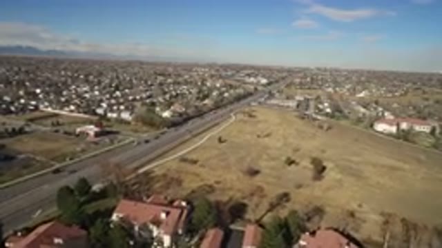 HIDDEN LAKE COLORADO-2016: Drone Footage Over Town Buildings Roads Traffic Trees