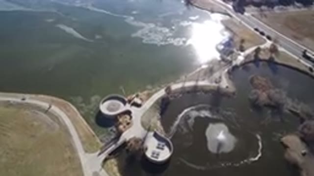 HIDDEN LAKE COLORADO-2016: Aerial Footage Of A Large Pools Of Water With A Land