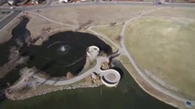 HIDDEN LAKE COLORADO-2016: Aerial View Shot By Drone Footage Of Park With Pond