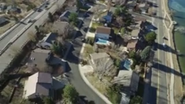 HIDDEN LAKE COLORADO-2016: Aerial View Suburban Area Houses Side Streets And Highway