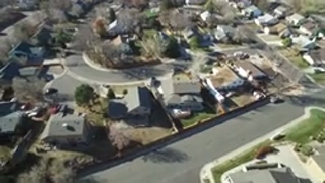 HIDDEN LAKE COLORADO-2016: Drone Camera Over Head View Of Residential Homes And