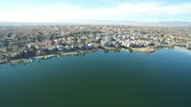 HIDDEN LAKE COLORADO-2016: Drone Footage Over Lake Town Docks Homes Buildings