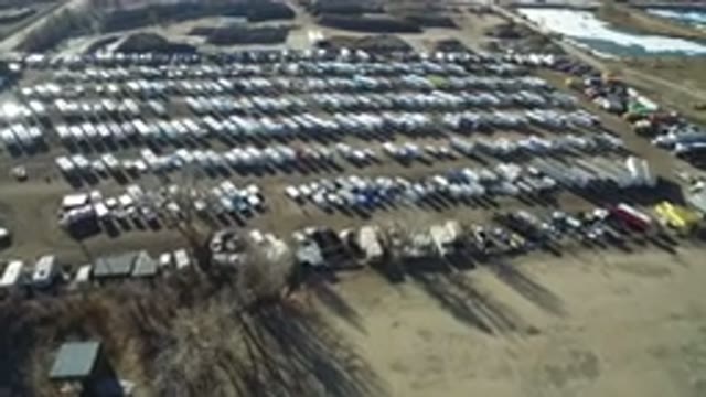 HIDDEN LAKE COLORADO-2016: Drone Footage Over Large Parking Lot Full Of Vehicles