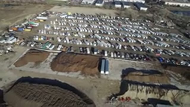 HIDDEN LAKE COLORADO-2016: Aerial View Panning Gravel Industrial Parking Lot
