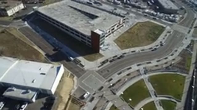 HIDDEN LAKE COLORADO-2016: Overhead View of a Large Parking Garage Rooftop