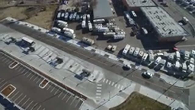 HIDDEN LAKE COLORADO-2016: Overhead View Of Industrial Park With Parking Lots