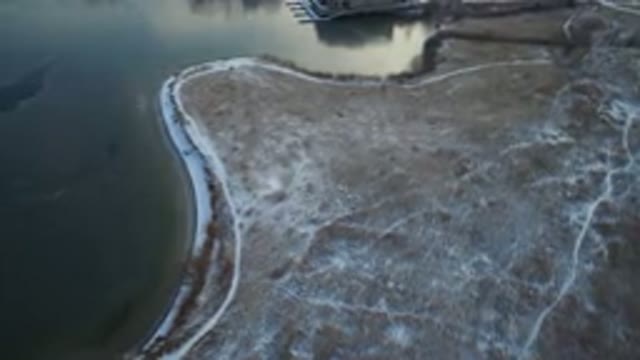 HIDDEN LAKE COLORADO-2016: Aerial View Of A Lake And Its Surroundings During The Winter