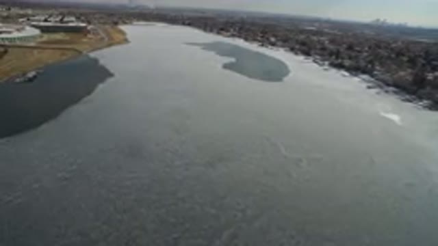 HIDDEN LAKE COLORADO-2016: Aerial Flyover Of Large Gray Body Of Water