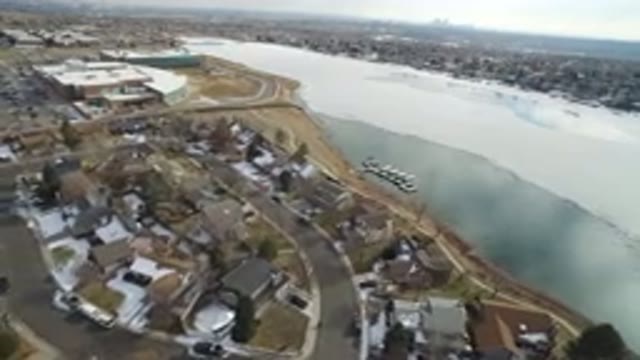 HIDDEN LAKE COLORADO-2016: Winter Lake Town with Snowy Docks and Icy Shore