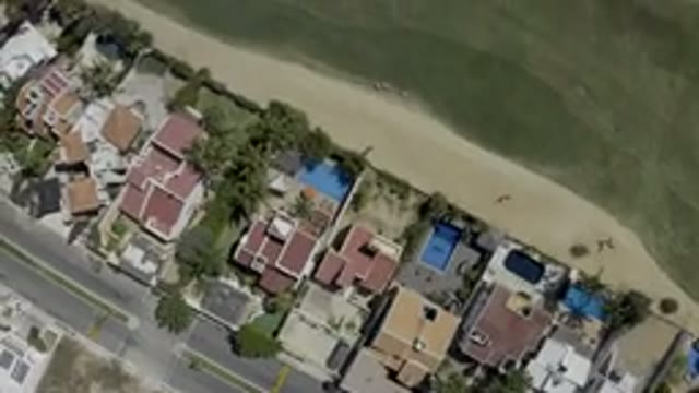 LOS CABOS MEXICO-2019: Top View Drone Footage of Colony Houses and Trees with Swimming Pool