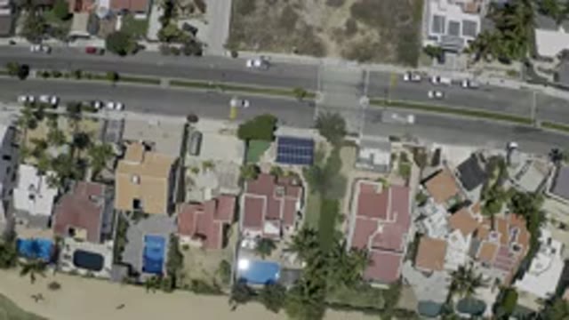 LOS CABOS MEXICO-2019: Overhead View Of A Street And Houses With Pools And Flat Roofs