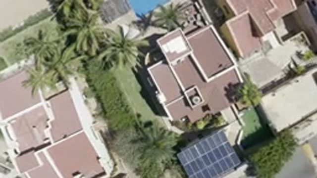 LOS CABOS MEXICO-2019: Top View Centering A House With A Pool And Red Roof