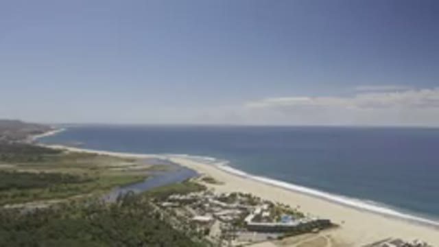 LOS CABOS MEXICO-2019: Aerial Footage Of A Beach Resort And The Beach Expanding Far