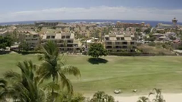 LOS CABOS MEXICO-2019: Descending Shot Of A Palm-Tree Lined Golf Course On A