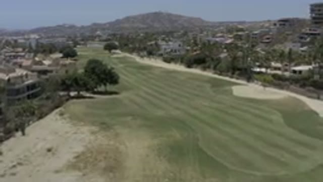LOS CABOS MEXICO-2019: Flying Over Long Golf Course With Sand Trap And Trees