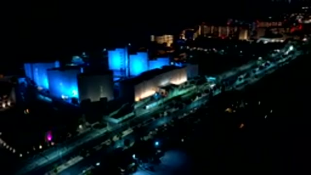 LOS CABOS MEXICO-2019: Blurry Aerial Shot of Buildings with Blue Lights