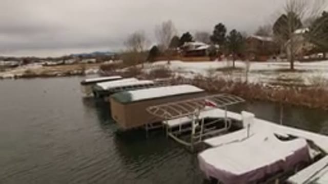JEFFERSON COUNTY COLORADO-2015: Drone Video Of A Dock That Is Covered In Snow