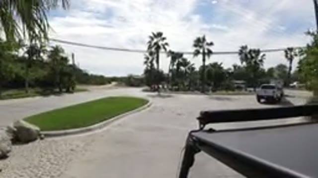 LOS CABOS MEXICO-2019: Car Driving Around A Roundabout On A Street Lined With