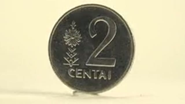 Clockwise Rotating Round Smooth Shiny Silver Two Cent Foreign Coin