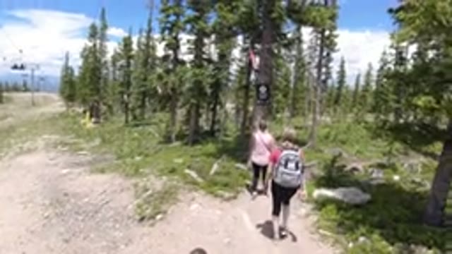 WINTER PARK COLORADO-2019: Three People Hiking Into Woods Past A Sign Posted On