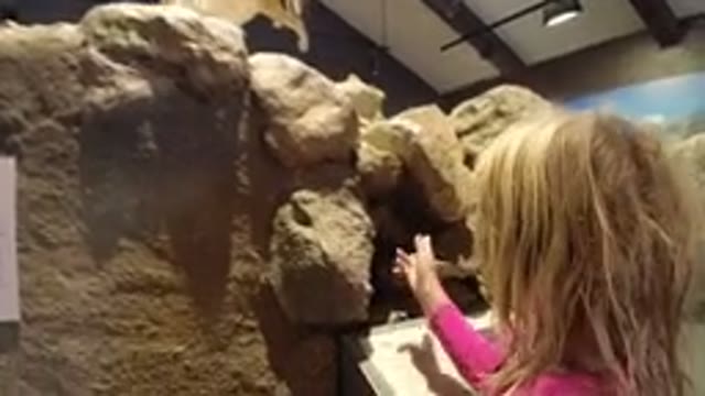 WINTER PARK COLORADO-2019: A Little Girl Looking At A Rock Display In A Museum