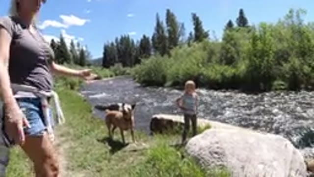 WINTER PARK COLORADO-2019: Riverside Stroll with Girl, Women and Two Dogs