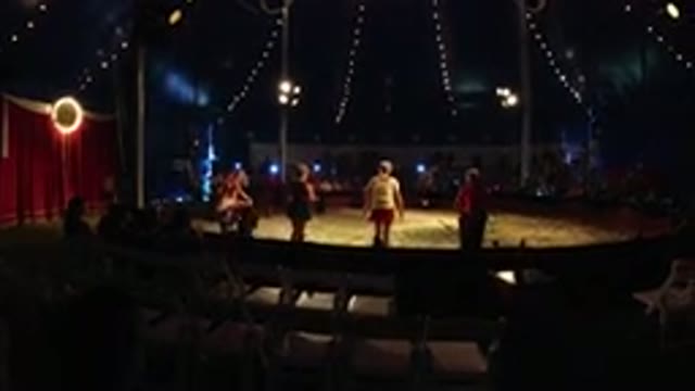BROOMFIELD COLORADO-2019: Circus Performer Practicing Acrobatics with Broomstick