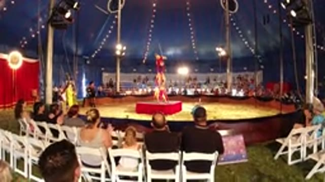 BROOMFIELD COLORADO-2019: Circus Acrobats Perform Tricks In Front Of Crowd On A