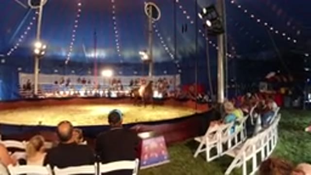 BROOMFIELD COLORADO-2019: Circus Rider Turns Around in Circle to Entertain