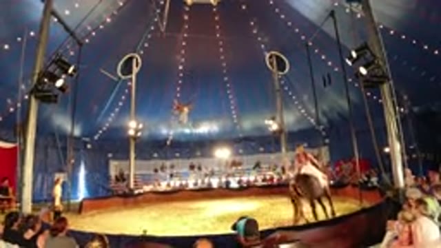 BROOMFIELD COLORADO-2019: People Riding Horses in Circus Circle Performance