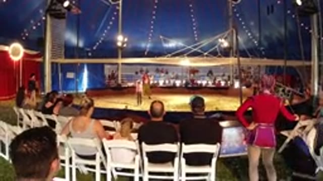 BROOMFIELD COLORADO-2019: Acrobat Duo Performs Handstand in Ring Before Small Crowd