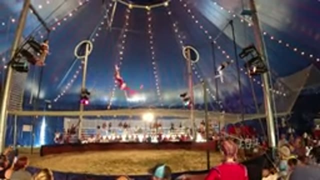 BROOMFIELD COLORADO-2019: Performers Doing Trapeze For A Crowd Of Onlookers With