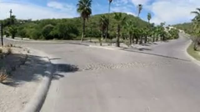 LOS CABOS MEXICO-2019: Vehicle On Paved Road Traverses A Well-Manicured Neighborhood