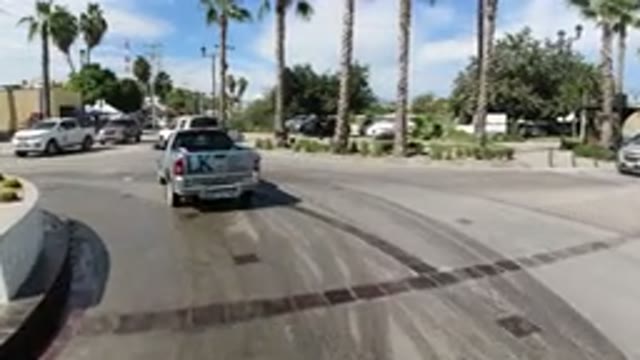 LOS CABOS MEXICO-2019: Dash Cam Footage From Vehicle Driving Along A Roundabout