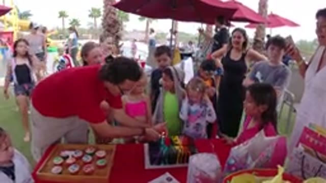 LOS CABOS MEXICO-2019: Little Girl Celebrates Her Birthday With Other Children