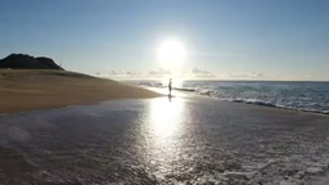 LOS CABOS MEXICO-2019: One Woman Standing Near the Lapping Water and Sunlight